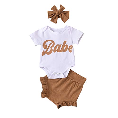 Infant Baby Girl Summer Outfits Short Sleeve Letter T-Shirt Top Bloomers with Headband 3Pcs Toddlers Clothes Set (Baby+White, 6-12 Months)