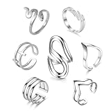 Loqimu Stackable Rings Stainless Steel Open Knuckle Rings for Women Teen Silver Rings Set Minimalist Joint Midi Finger Rings Adjustable Thumb Indie Rings Simple Pinky Rings 7 Pack