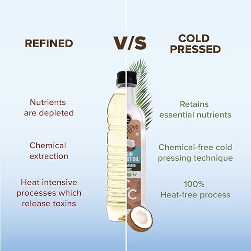 Image of Conscious Food Cold Pressed Virgin Coconut Oil, 500 ml | Organic | Boosts Heart Health, Good for Skin Care | Pure Coconut Oil with Rich Aroma | For Cooking, Hair Care, Oil Pulling | Pet Bottle