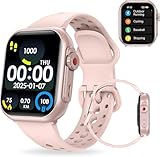 スマートウォッチ【2025新登場 1000mAh Bluetooth通話機能 着信＆メッセージ通知 1.85インチ 3DキューブUI 100+種運動モード SmartWatch GPS運動記録/電卓/天気予報/スマホ探/目覚まし時計/音声アシスタント iPhone/アンドロイド対応 バンド交換可能 (ピンク)