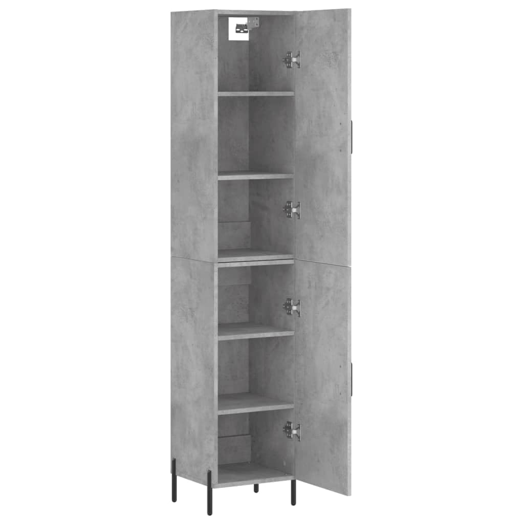 Armadietto alto di alta qualità, grigio cemento, 34,5 x 34 x 180 cm, in legno con piedini in metallo, elegante armadio da soggiorno, spazio portaoggetti, pratica porta, adatto come credenza