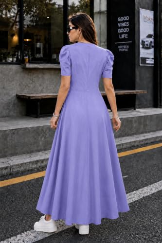 Image of Preneum Girl's & Women's Solid Color V-Neck A-Line Maxi Dress for Women | New Year Party Outfit | Waist Cinched Puff Sleeve Western | Elegant Casual Wear (Availble in Plus Size)