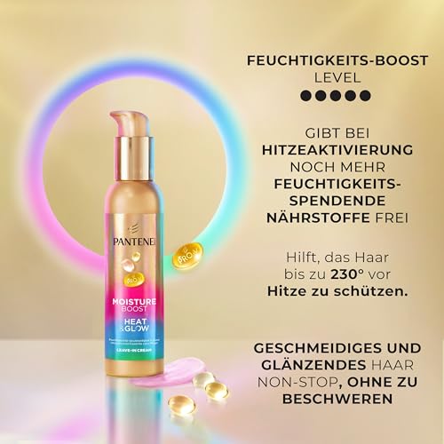 Pantene Pro-V Moisture Boost Heat & Glow Leave-In-Creme 135ml. Schützt vor Luftfeuchtigkeit, Frizz und Hitze. Mit Hitzeaktivierter Pro-V Formel. Anhaltende Weichheit und Glanz Ohne zu Beschweren – Bild 5