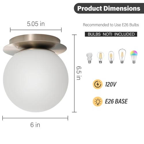 Image of Modern Nickel Globe Wall Sconce，Single Light with Milk Glass Shade | 6 inch Minimalist Spherical Vanity Sconces,Contemporary Small Brass Ball Lights Fixture for Entryway Bedside Bathroom,E26 Base