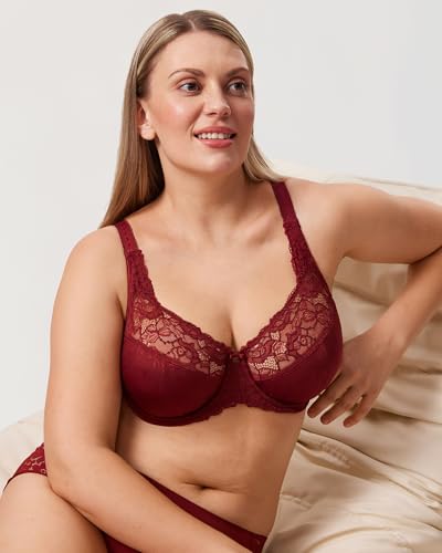 Image of DELIMIRA Women's Plus Size Full Coverage Underwire Unlined Minimizer Lace Bra