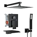 ShiureBath 10 Inch Shower Faucet Set with Tub Spout Wall Mounted Shower System for Bathroom with High Pressure 10 Inch Rain Shower head and Handheld Shower Head Set, Matte Black