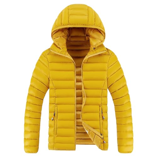 ZDJSWJ Hommes doudoune légère chaude imperméable à l'eau chaude hiver doudoune épaissie et moelleuse coupe - vent veste à capuche (Jaune,L)