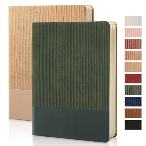 Image of Lined Journal Notebook for Work College Ruled Note Book 5.79 inchx8.27 inch A5 PU Leather Daily Journaling 216 Pages for Women Men Writing Home School Supplies Business (Khaki /Green)