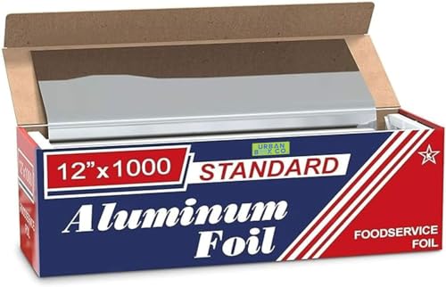 Urban Box Co.Standard Aluminum Foil Roll 12 x 1000 ft (1 Pack) Commercial Grade Silver Foil Wrap Heat Resistant Tear -Resistant Extra Strong for Catering Baking Cooking & Food Service Use