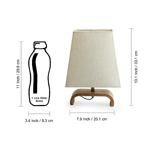 Image of ExclusiveLane 'Geometry' Mango Wooden Table Lamp for Bedroom (13.1 Inch, Without Bulb, Pack of 1) | CFL /LED Table Lamp for Living Room Decoration Bedside Lamp Bedside Lamps for Bedroom Bed Side Lamp