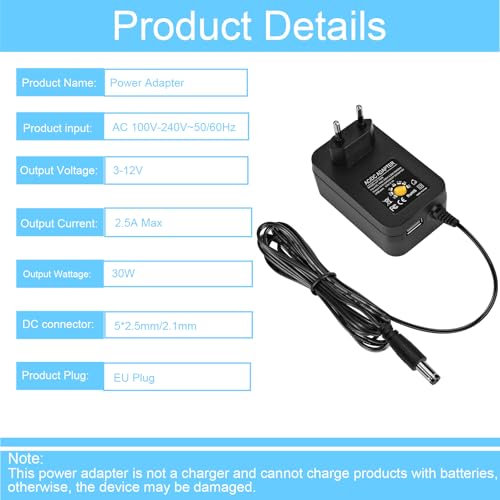 30W Universal Netzteil AC DC 3V 4.5V 5V 6V 7.5V 9V 12V 2.5A Netzteil, Multi Voltage Adapter mit 5V 2A USB Port und 10 DC Steckern für LED Streifen Haushalts Elektronik Haushaltselektronik,2500mA Max – Bild 6