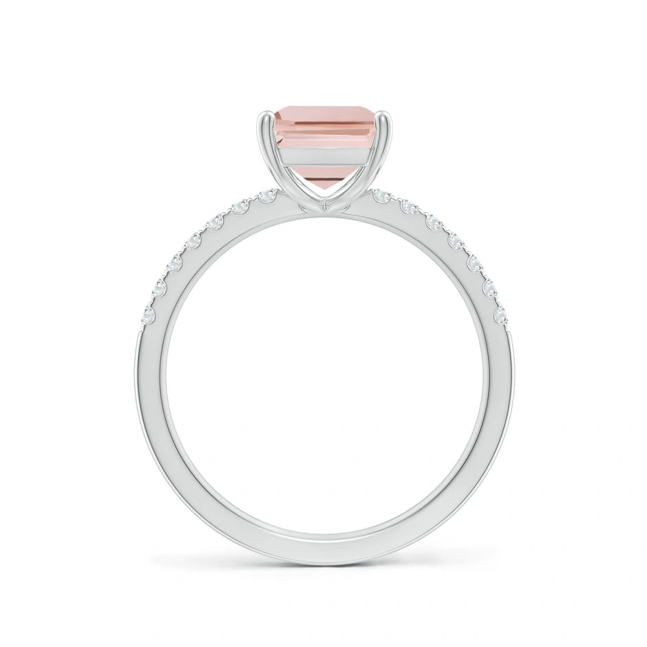 Lab-Grown Emerald-Cut Pink Morganite Engagement Ring with Lab Diamonds Side Stone Halo Engagement Ring 14k White Gold Plated 925 Sterling Silver2