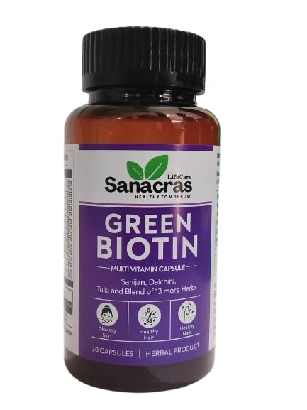LifeCare Green Biotin Multivitamin Capsules – Herbal Blend with Sahijan, Dalchini, Tulsi & 13 Herbs for Healthy Hair, Glowing Skin & Strong Nails – 30 Capsules SKU-HS-07 SKU-HS-84