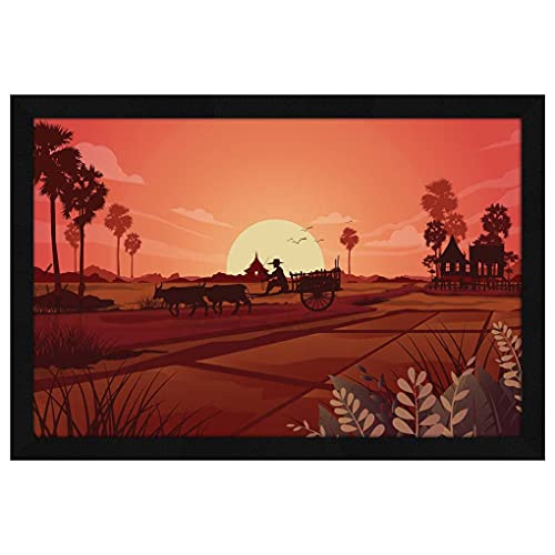 ArtX Paper Village Scenic Wall Art Painting, Wall Decor For Living Room, Multicolor, Nature, 12.5 X 18.5 inches, Set of 1