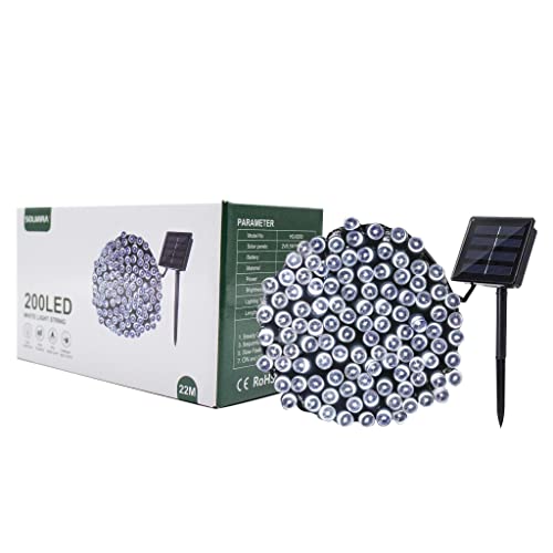 Guirlande Lumineuse d'Extérieur Solaire, 200 LEDs Blanches, 22M, 8 Modes, Certificat CE et RoHS