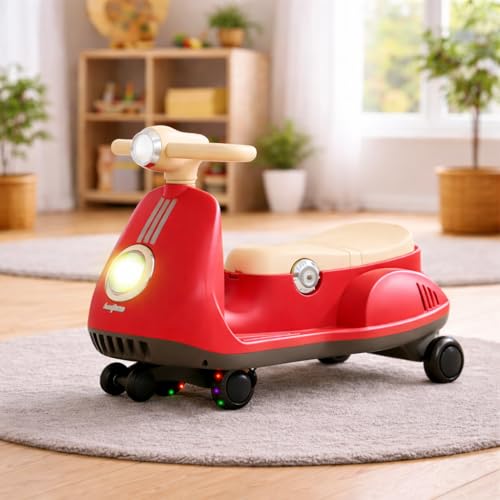Image of Baybee Gliddo Baby Swing Car for Kids with LED Lights & Music | 360 Steering Twister Push Ride On with Wide Seat, Storage & Smooth Glide | Wiggle Magic Car for Boys & Girls Aged 3+ Years (Red)