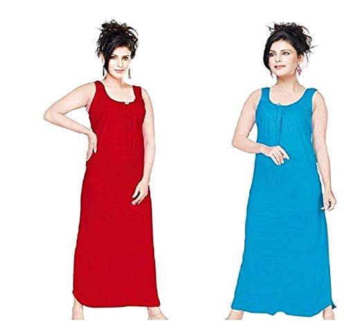 vibha n art of dressing Women's Hosiery Cotton Full Length Camisole, Long Inner Wear Petticoat-Nighty Slip-Kurti Suit Pack of 2 (X-Large, Red, Sky Blue)-picture-18