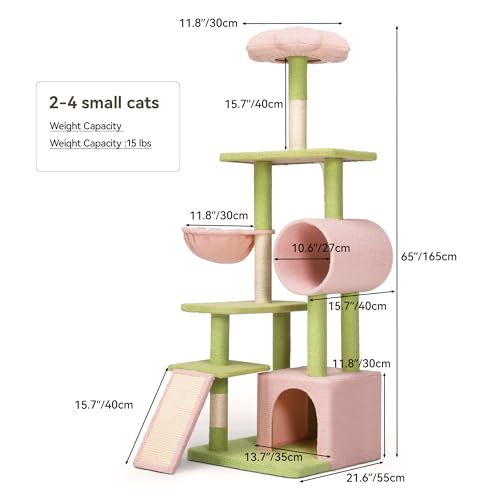 Torre para gatos YITAHOME 65in con flores rosa y verde miniatura 2
