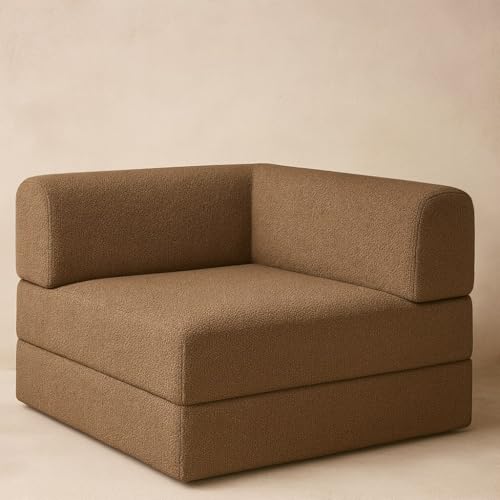 Image of Premium Boucle Fabric Sofa Cum Bed | Foldable Floor Sofa with Backrest | Convertible Single Bed | Space-Saving Furniture for Living Room & Bedroom