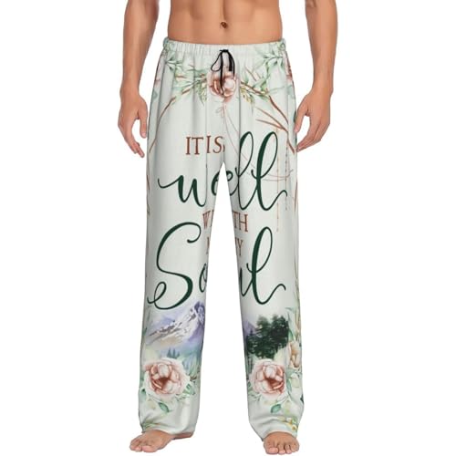 Pink Witchy Witch Men's fully printed casual pants with elastic waistband pockets, suitable for home and sleep