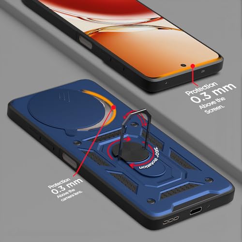 Image of Pikkme D10 Tough Armor Bumper Case | 360 Protection Case | Sliding Camera Shield Cover & Ring Holder Stand Back Cover for Oppo Reno 12 F 5G (Blue)