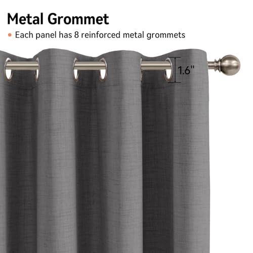 Image of 100% Blackout Shield Curtains, Dark Gray, 50''W x 96''L, 2 Panels, Linen Textured Look, Thermal Insulated, Full Light Blackout, Rod Pocket, Living Room /Bedroom