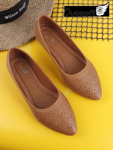 Image of Duosoft Orthopaedic Ballet Flats, Diabetic Comfort Shoes, Beige Perforated Design,Casual Wear Bellies for Women 206-Tan