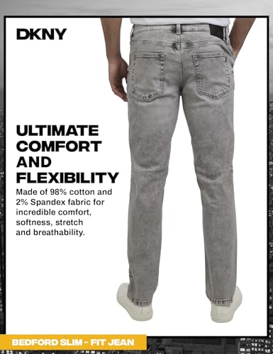 Image of DKNY Bedford Slim Fit Jeans for Men - Tapered Leg Stretch Denim Pants, Classic 5-Pocket Styling | Mens Slim Fit Jeans