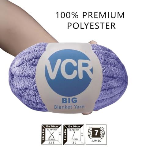 Image of VCR Soft Violet Yarn, 200 Grams Big Chunky Hank, 22 Meters Length, Suitable for Knitting Blankets and Pillows, 100% Polyester Yarn Ball for Crochet DIY, Soft Threads, Pack of 1