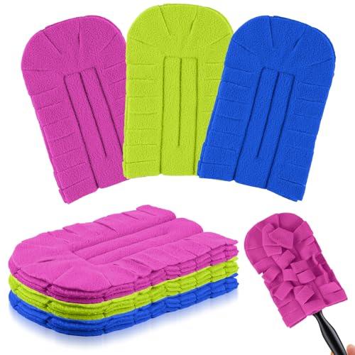 Image of Zubebe 3 Pcs Reusable Duster Refills Fleece,Rose Red,Green, Blue | Soft Polyester Fiber Flat Duster Refill Multi Surface Washable Cleaning Pad Tools for Home, Blinds, Car, Pet, Furniture, Fans