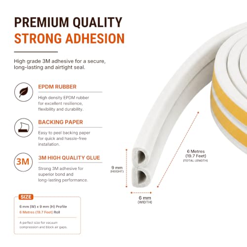 Image of MMT Acoustix Door Gap Filler | EPDM D Shape Self Adhesive Weather Stripping Seal Strip | Main Entry Door Seal | 18 Ft | White | 1 Pc