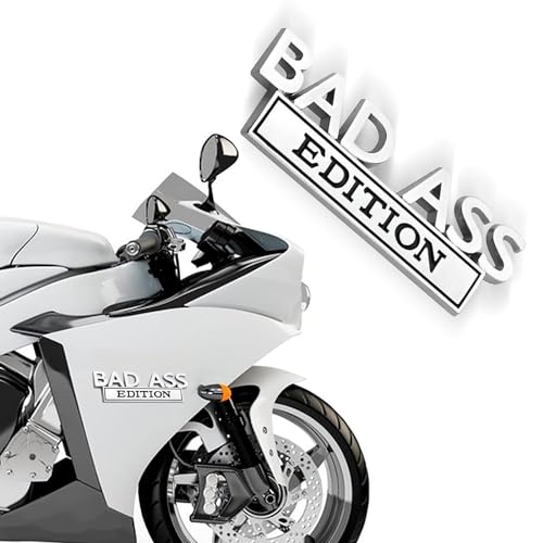 Image of 1 Pack Car Fender Badge Decal, Bad Ass Edition Design, 3.93 inch x 1.33 inch Three Dimensional Tailgate Front Grille Hood Decal, Universal Retrofit Decorative Replacement (Silver & Black)