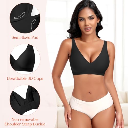 Image of DOCUMO Deep V Bras for Women No Underwire Comfort Wireless Bralettes Adjustable Sleep Seamless Plunge Bra with Bra Extender