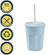 Engelland - 5 x Kunststoffbecher mit Deckel, Hell-Blau, Trinkbecher mit Strohhalm, Party-Becher, Plastik Trink-Gläser, Mehrweg, 0,25 Liter