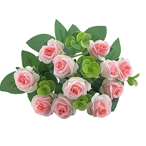 XZJMY Artificial Flowers Fake Silk Rose for Decoration,20Heads Small Roses Flower Bouquet with Stem Bouquet of Flowers,Plastic Flowers Fake Roses for DIY Vase Home Wedding Centerpieces (2