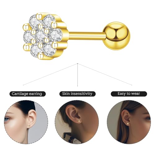 Minimalist Hypoallergenic Cartilage Earrings Set in Gold and Silver - 7 Styles, Copper Material, Surgical Steel, Screw Back, Second Hole Pierced Earrings for Sensitive Ears - Cute 5mm Ball Studs Jewelry Gift3