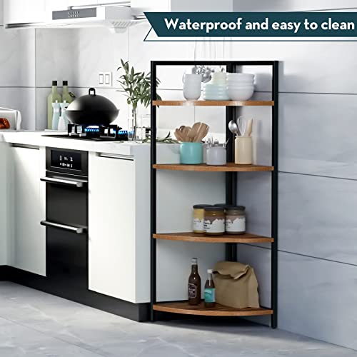 Saygoer Corner Bookshelf 4 Tier Stand Storage Shelf Modern Black Bookcase Ladder Standing Shelves Display Rack Plant Stand For Small Spaces, Bedroom, Living Room,Walnut Oak #TOP7