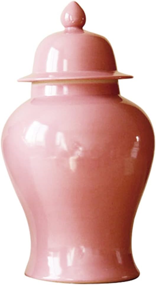 ZHOUXIAO Vintage Ceramic Vases Ginger Jar with Lid, Multicolour Porcelain Jar Temple Jars with Lid Centerpiece Containers Vases Ornament Floral Arrangement Bedroom Cafe Decor Pink-M