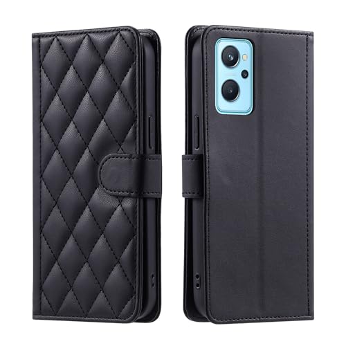 Étui portefeuille Realme 9i 4G et Oppo A76 en cuir noir avec porte-carte