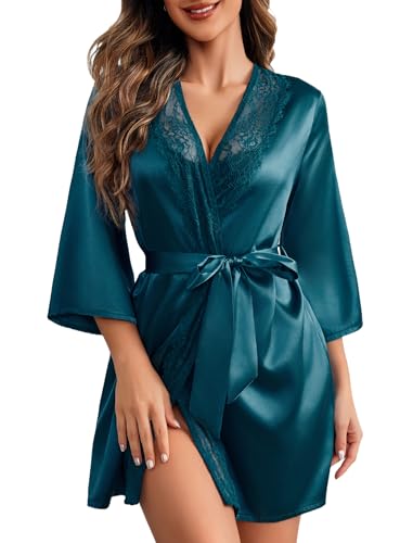 Image of Avidlove Women's Kimono Robe Short Satin Pure Short Silky Robes