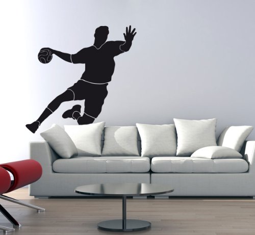 PrimeStick Wandtattoo Wandaufkleber Handballer Torschuss #120B schwarz 92cm x 90cm (RAL9005)