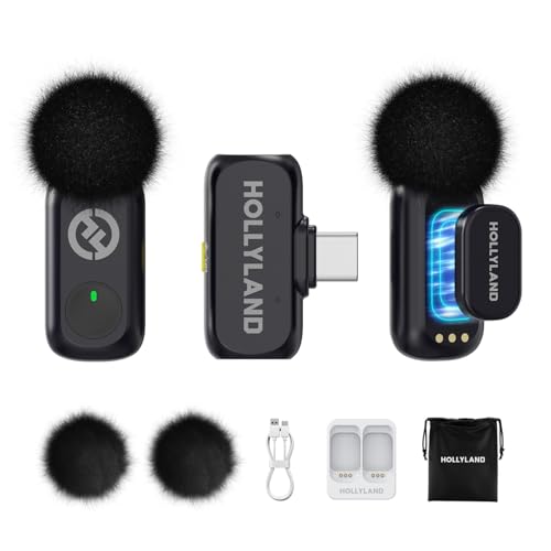 Hollyland LARK A1 Wireless Mini Microphone for iPhone15/16 & Android, Pure Sound, Noise Cancelling, Magnetic Microphone for YouTube, TikTok, Podcast, Vlogging (2TX + RX USB-C, No Charging Case)