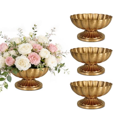 AZXTOPSEZ Small Gold Vases for Centerpieces: Antique Gold Flower Vase for Wedding 4 Inch Brass Compote Vase Metal Pedestal Bowl Flower Urn for Party Event Home Decor Set of 4