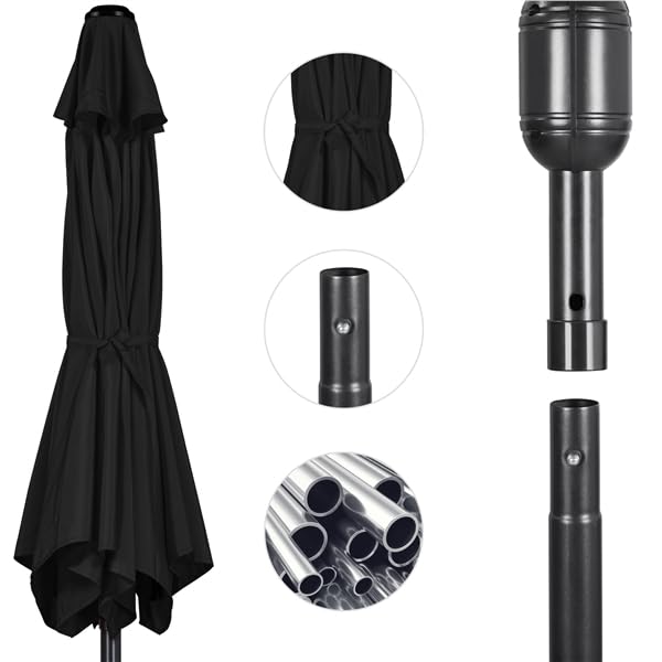 Yaheetech Ombrellone da Giardino Esterno 270 cm Portatile Parasole Protezione UV con Manovella 8 Stecche Reclinabile Telo in Poliestere Tubo in Alluminio Spiaggia Balcone Terrazzo Nero