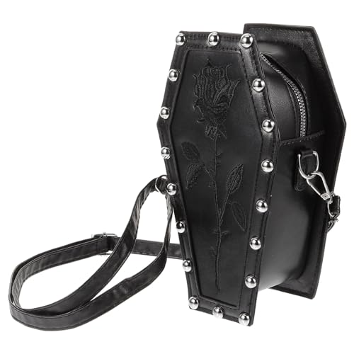 LUOZZY Gothic Crossbody Bag for Men Women Black Coffin Shaped Shoulder Bag Handbag Leather Purse 7