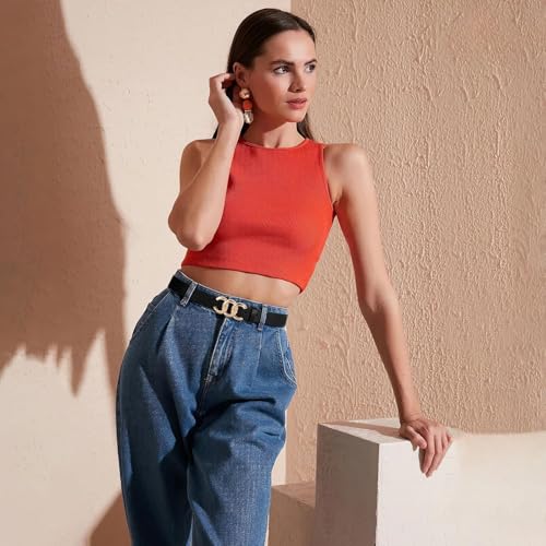 LAPRBY Women Leather Belts for Jeans Pants, Fashion Gold Buckle Ladies Leather Dress Belt3