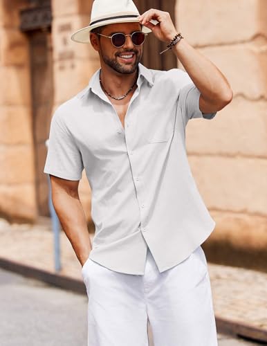 COOFANDY Men's Button Down Short Sleeve Shirt Casual Cotton Summer Beach Linen Wedding Shirts with Pocket2