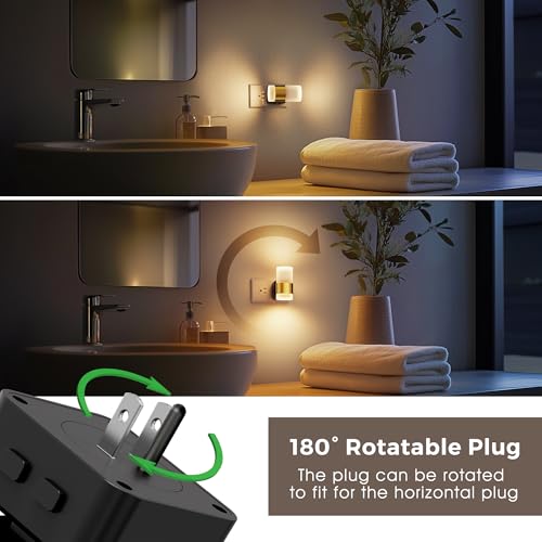 Image of L LOHAS LED Night Lights Plug into Wall,[2-PACK] Acrylic Plug in Night Light with Dusk to Dawn Sensor,3CCT 1600K /2700K /5000K,Brightness Adjustable,180Rotating Nightlight for Adults Bathroom Bedroom