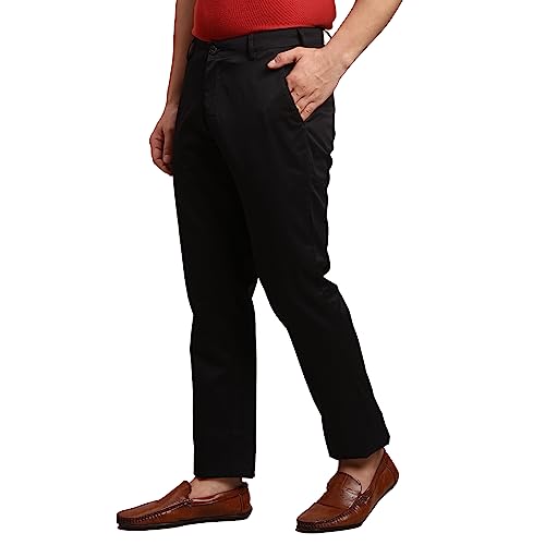 Image of Colorplus Men's Pure Cotton Solid Piece Dyed Pattern Contemporary Fit Flat Front Casual Trouser