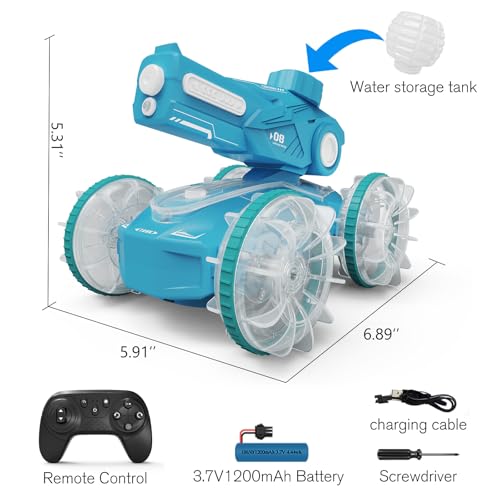 Tecnock Amphibious Remote Control Car Boat for Kids, 2.4GHz 4WD Water Squirt RC Stunt Car with LED Lights, 45-Minute Playtime, Pool Toy Gift for Boys and Girls Ages 6+ - Thumbnail 7